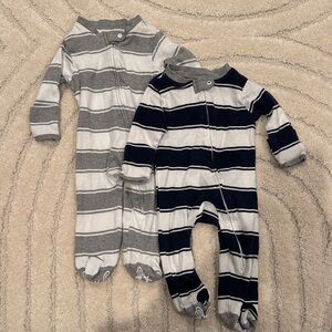 2 Burts Bees Stripped Pajamas - 0-3 Month